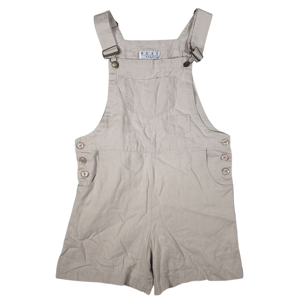 Vintage Bibs 100% Linen Overalls Shortalls Real Comfort Khaki Tan Women's Size M